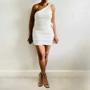 Zara cream asymmetric linen blend dress with ties